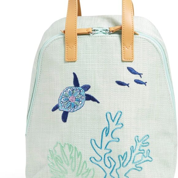 Women's Straw Mini Backpack Cotton Blend Embroidered Secure Zipper - Picture 1 of 5